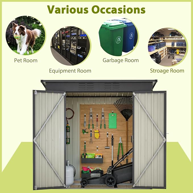 Outdoor Storage Shed, 6 X 4ft Metal Galvanized Steel Garden Shed with Floor Frame, Utility Tool Shed Storage House for Backyard, Patio, Lawn