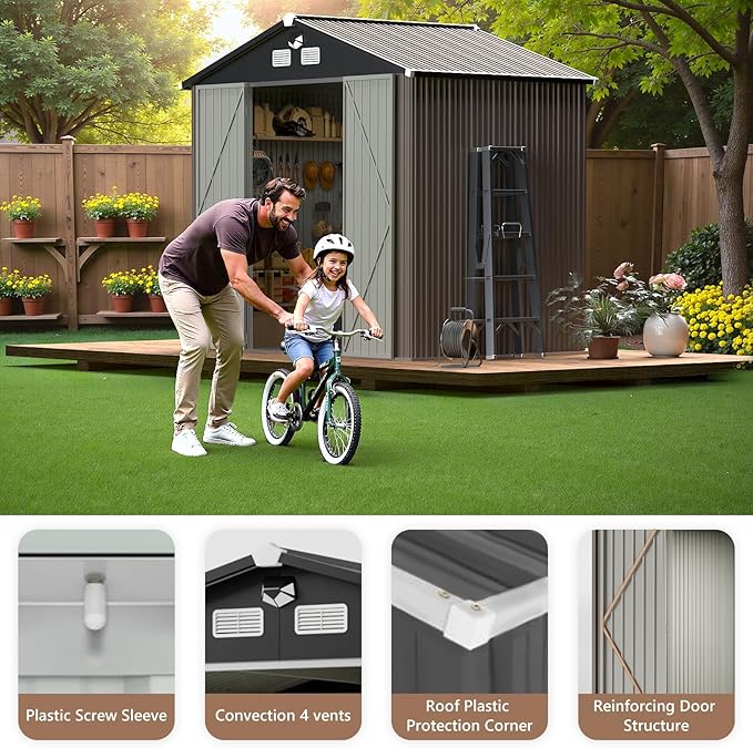 Outdoor Storage Shed 10x8 FT,Metal Tool Sheds,Waterproof Outside Storage Shed with Lockable Doors & Air Vent,Storage Building for Backyard Garden