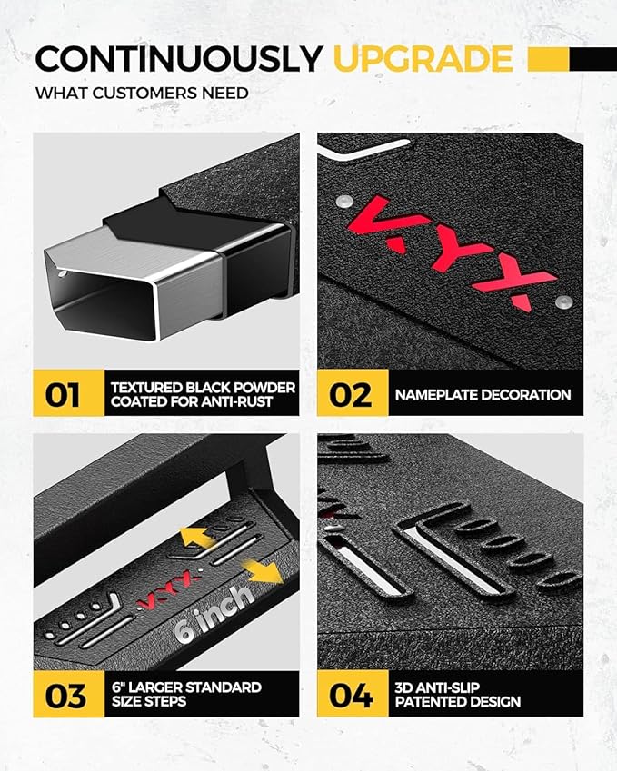 KYX Running Boards for 2015-2025 Ford F150 SuperCrew Cab/ 2017-2025 Ford F250 F350 SuperDuty Crew Cab, 6 inches Side Steps Nerf Bars Truck Step Rails