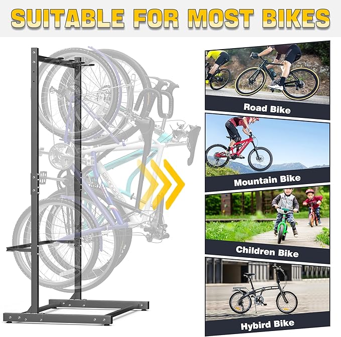 Ultrawall Freestanding Bike Rack, Vertical Bike Storage Stand for Garage, Indoor Bicycle Organizer, Holds Up to 4 Bikes