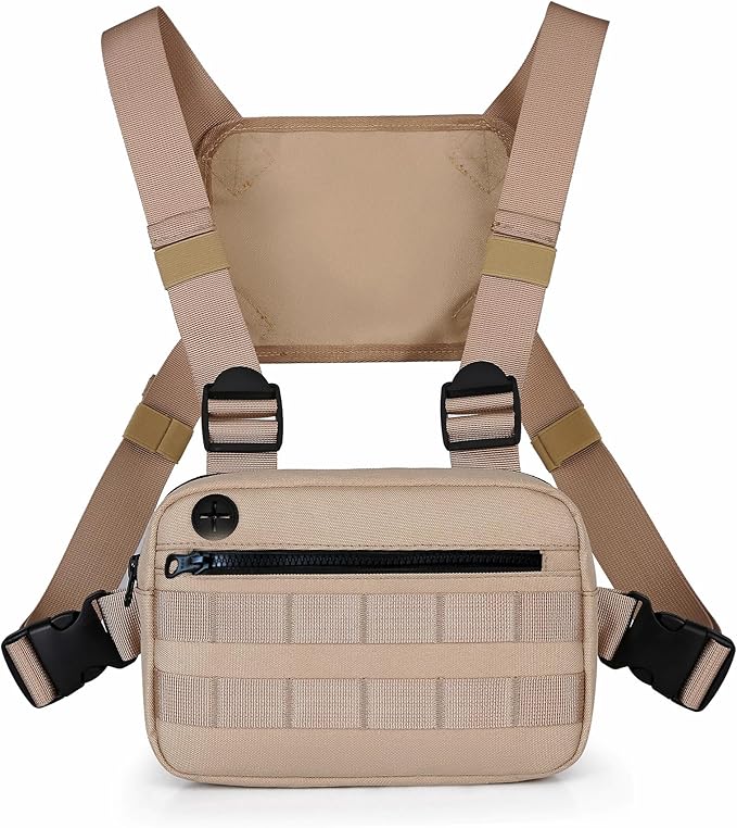 Outdoor Chest Bag For Men, EDC Chest Pack With Built-In Phone Holder, Lightweight Chest Rig Pouch