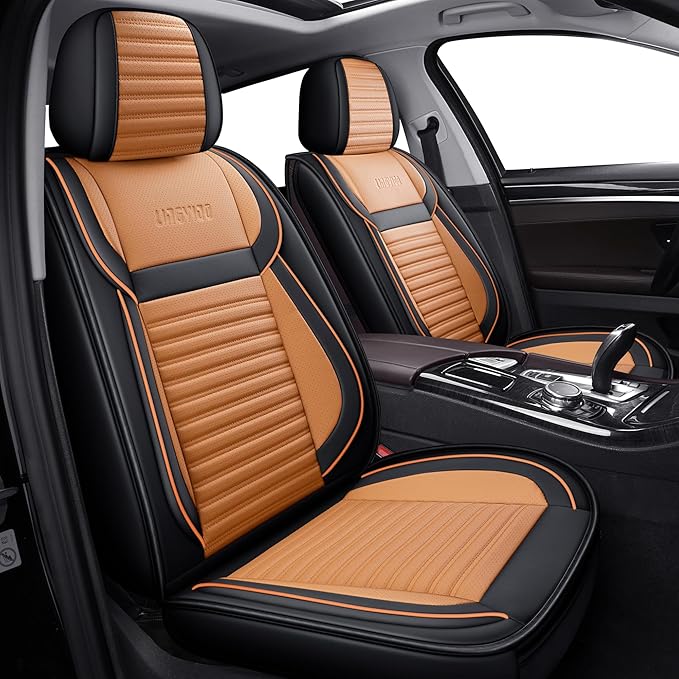 LINGVIDO Car Seat Covers, Breathable and Waterproof Faux Leather Automotive Seat Covers for Cars SUV Truck Sedan,Universal Anti-Slip Seat Cover with Backrest (Full Set, Brown & Black)