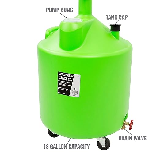 OEMTOOLS 87031 18 Gallon Oil Drain Container, Upright Adjustable Oil Drain Tank with Funnel, Waste Oil Container for Automotive Oil Changes