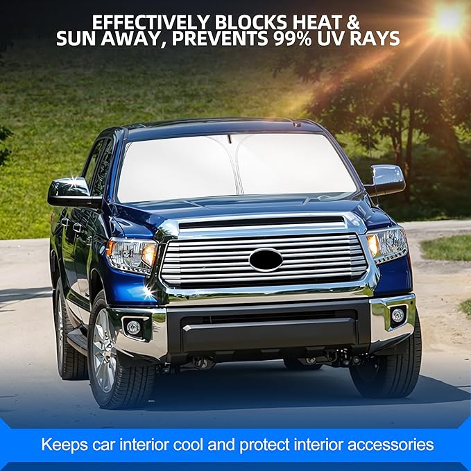 Windshield Sun Shade for Toyo-ta Tundra 2007-2021 Foldable Sunshade Custom Fit Front Window Car Interior Accessories Protector Blocks UV Rays