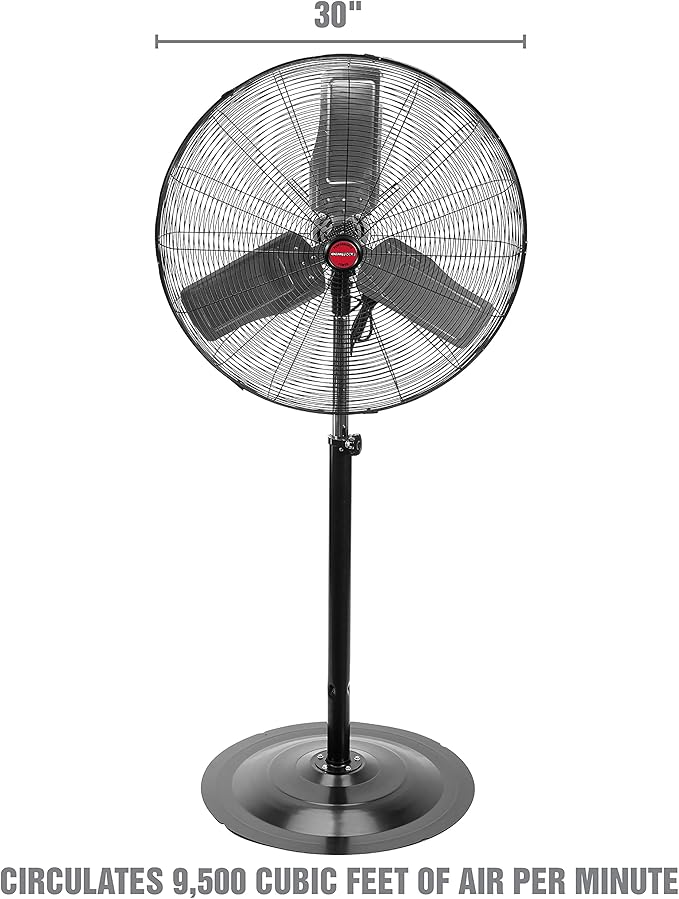 OEMTOOLS OEM24885 30" Oscillating Pedestal Fan, Adjustable Height for Garage, Shop, Gym, Warehouse 9500 CFM Airflow, 3-Speed Enclosed Motor, 3 Aluminum Blades, Dust-Resistant Industrial Purpose