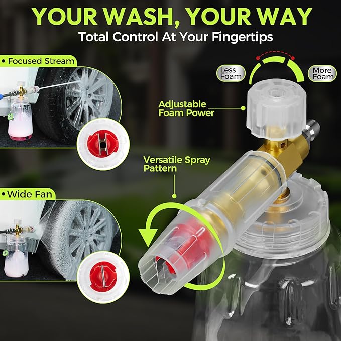 AutoManiacs Foam Cannon for Pressure Washer, Adjustable Car Wash Sprayer with 1/4 Inch Quick Connector, 1L Durable Snow Foam Blaster for Car & Truck Washing