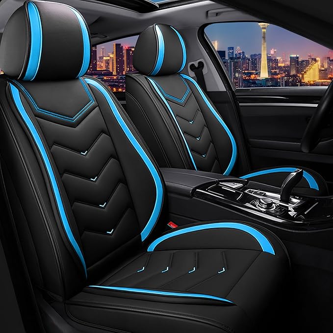 Car Seat Covers for Chrysler Pacifica 2004-2025, Stylish Sport Seat Cover, Premium Nappa Leather Car Seat Cover. Automobile Seat Covers Sets.(Standard 2 Seats/Black Blue)