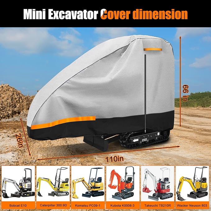 Car Cover Mini Excavator 2000lbs, Compatible with Bobcat E10/Kubota K008-3/Caterpillar 300.9D/Takeuchi TB210R/Yanmar Vio10-2, 420D Heavy Duty Oxford