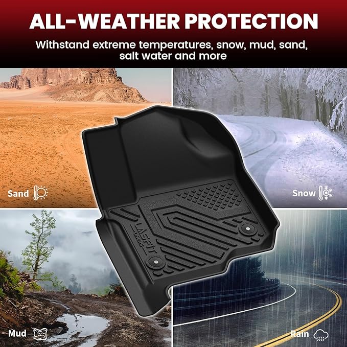 LASFIT Floor Mats for Ford Expedition | Expedition Max 8 Seater 2018-2024(Not Fit 7 Seats), All Weather TPE Protector Custom Fit for SUV Car Liners, 1st& 2nd& 3rd Row, Black 4pcs