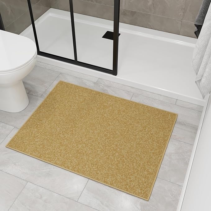Ottomanson Rugs for Entryway 2'3" x 3' Non Slip Solid Small Area Rugs Durable Front Door Mat Rug Stain Resistant Entrance Rugs for Bathroom Kitchen Bedroom & Living Room, Beige