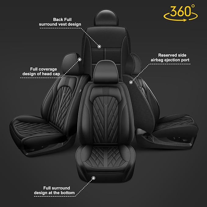 AOMSAZTO Ford Ranger Seat Covers: Full Set Custom Fit 2019 2020 2021 2022 2023 2024 2025 Ford Ranger Breathable Waterproof Leather Seat Protector(5 Seats, Black)