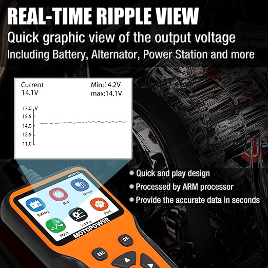 MOTOPOWER MP0515A 12V Car Battery Tester Automotive 100-2000 CCA Battery Load Tester Auto Cranking and Charging System Tester