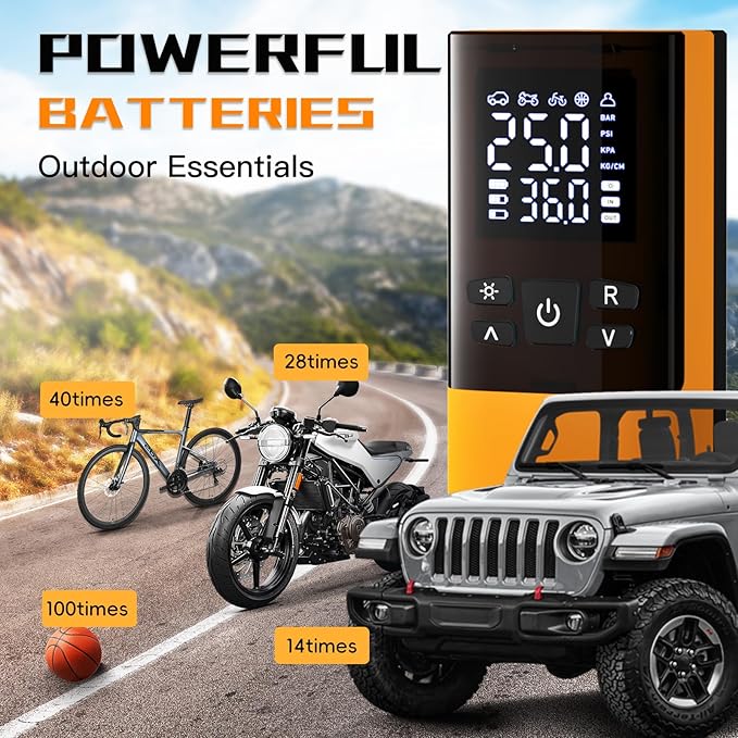 Tire Inflator Portable Air Compressor, Air Pump for Car Tires 5X Faster 150 Psi Digital Pressure Gauge, LED Light and Auto Shut-off Cordless Pocket Portable Pump for Car, Motorcycle, Bike, Balls etc.