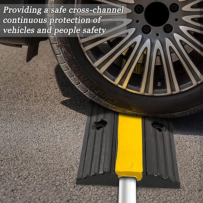 CXRCY Cable Protector Ramp 4 Pack of 1-Channel Rubber Hose Ramp, 22046Lbs Capacity Heavy Duty Speed Bumps Hose Cord Protector Ramps for Driveway&Outdoor/Wire/Hose/Pipe Hider