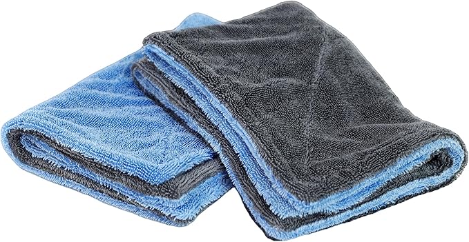 LIVOS 2 Pack Car Drying Towel, Premium Microfiber Towels for Cars, 1000GSM, Edgeless Twisted Loop Design, No Streaks, Scratches, or Water Spot, Absorbent Wash Towel, 18" x 24" (Blue&Grey)