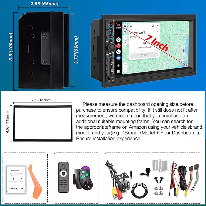 7 in Double DIN Car Stereo Radio with Wireless Apple CarPlay, Car Audio Receivers with Android Auto, 7" IPS Touchscreen, Car Stereo with Bluetooth, HD Backup Camera, FM Receiver, GPS,180W Audio Output