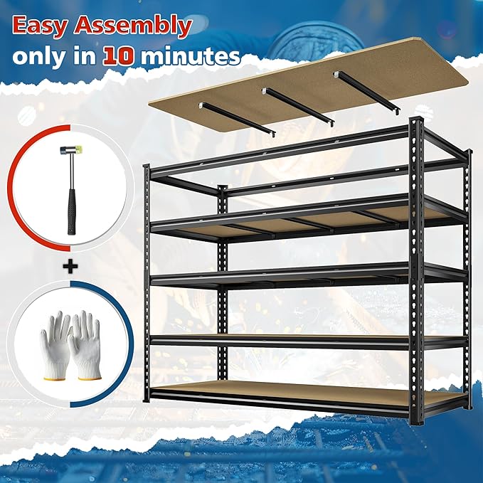 59.8" W Garage Shelving 72" H Storage Shelves 2750LBS Metal Shelving Heavy Duty Garage Shelves Adjustable Metal Shelf for Basement Warehouse Pantry 59.8" W x 24" D x 72" H