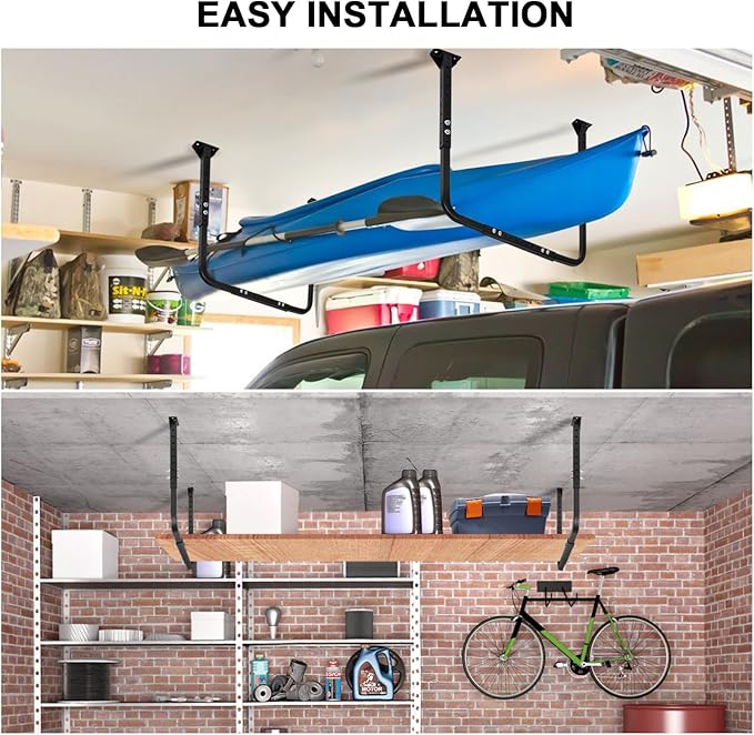 Adjustable Garage Ceiling Storage Racks, Garage Overhead Storage Bracket,Ceiling Mounted Heavy-duty Garage Storage Shelves,33 in. x 34 in,200lbs Weight Capacity, Black