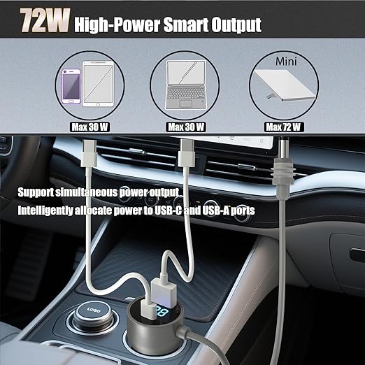 Starlink Mini 12v Power Cord，10FT/3M Starlink Mini Power Cord with car Charger，Cigarette Lighter displays Voltage，Suitable for DC12-24V Trucks, Buses, Boats, Waterproof DC Plugs