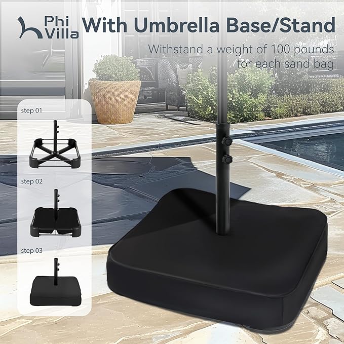 PHI VILLA 15ft Large Patio Umbrellas with Base, Outdoor Double-Sided Rectangle Market Umbrella for Pool Lawn Garden, Maillard Brown