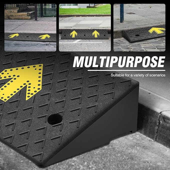 DNA MOTORING 2pcs 5.3" Rise Rubber Arrow Curb Ramp Heavy Duty Loading Threshold Ramp 37.4 in L x 13.8 in W x 5.3 in H for Loading Dock, Warehouse, Wheelchair, Motorcycles, Cars, TOOLS-00651