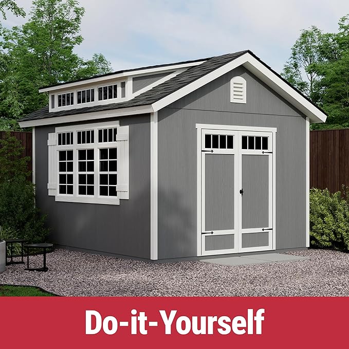 Handy Home Products Windemere 10x12 Do-it-Yourself Wooden Storage Shed with Floor, Beige