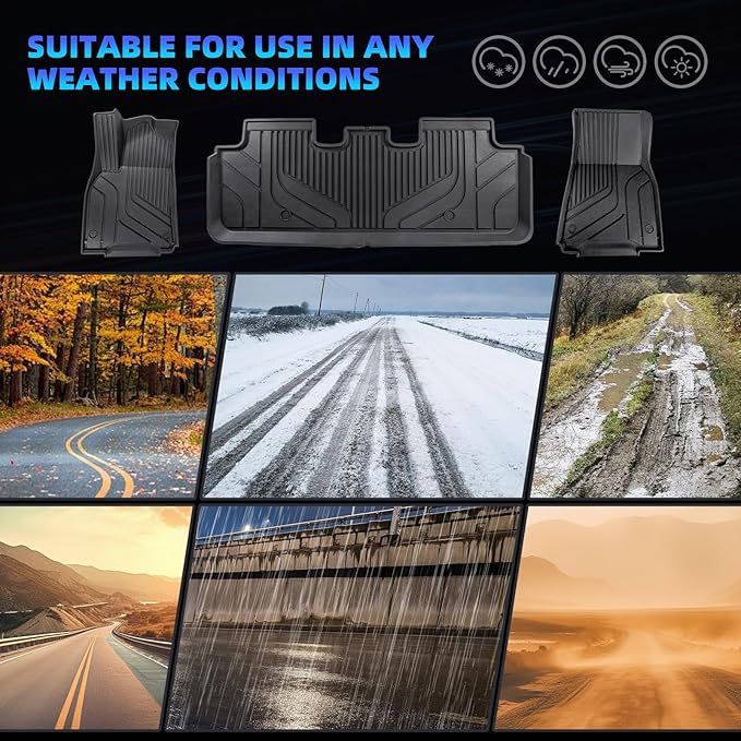 Tesla Model Y Floor Mats for Tesla Model Y 2020-2024,TPE All Weather Custom Fit Floor Liner 1st and 2nd Row Car Liners,Tesla Interior Accessories (Model Y Floor Mats 3PCS)