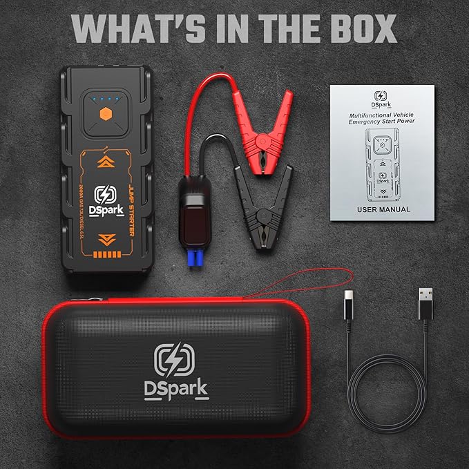 G21C Battery Jumper Starter Portable 2000A Car Jump Starter Portable Battery Booster for 7.0L Gas and 6.5L Diesel Engines 12V Jump Box with USB Quick Charge LED Flashlight and Compact Storage Case