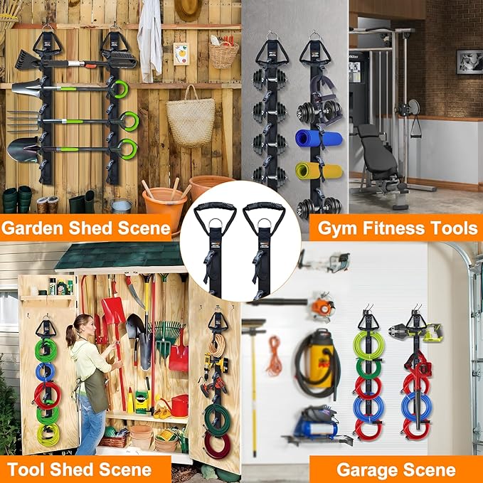 Extension Cord Organizer, 2 PCS Extension Cord Hanger with 5 Slots, Extension Cord Holder, Garage Garden Storage Straps for Cable, Hose, Rope, Tool