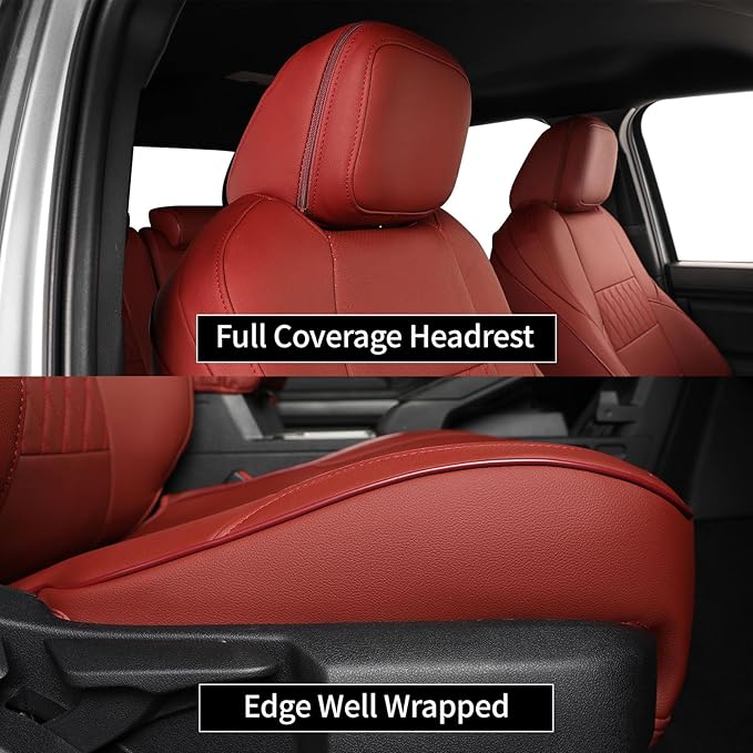 EKR Tacoma Back Seat Covers for Toyota Tacoma (Hybrid) 2024 2025 Double cab TRD Sport,TRD Off-Road,Limited,Trailhunter, Truck Rear Seat Cover- Second Row Only,Leather (Burgundy)