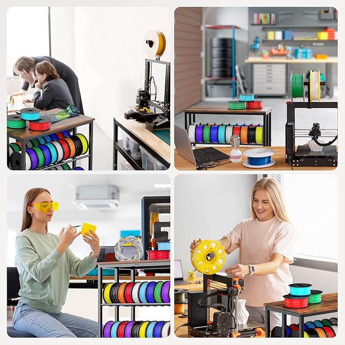 3D Printer Filament Cart, 2 Rows Filament Storage Rack Shelf for PLA/TPU/ASA/Nylon Filament Metal Storage Rack with Storage Board, 3D Printer Accessories for Workshop Garage Office Storage Tire Rack