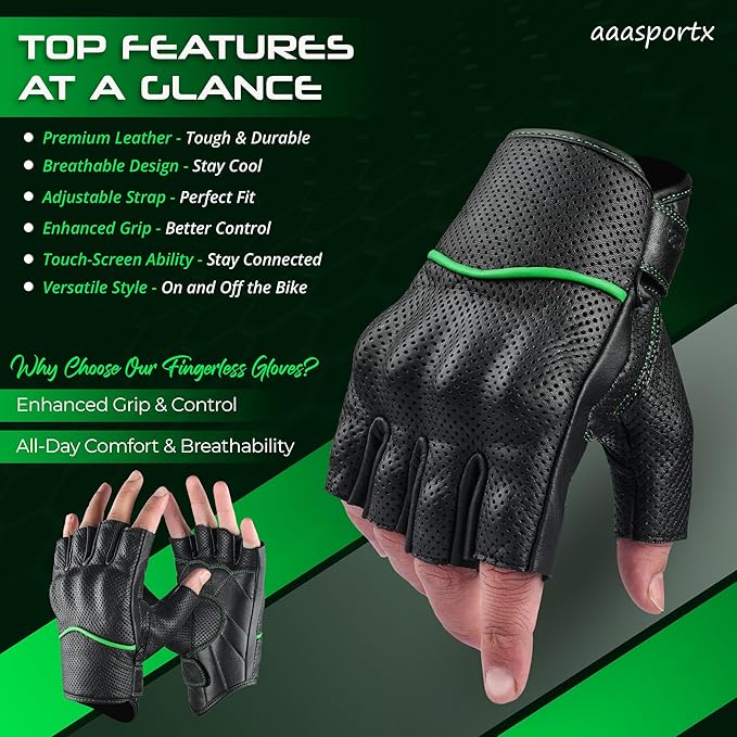 aasportx Motorcycle Gloves - Men's Leather Motorbike Gloves with Touchscreen Function - Non-Slip Pads for Men & Women