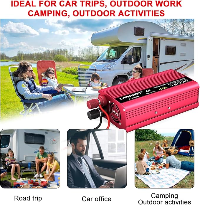 Power Inverter 700W/1500W (Peak) Dual AC Outlets and USB Charging Port DC 12V to 110V AC Car Converter Inverter for Home Car RV Truck Camping