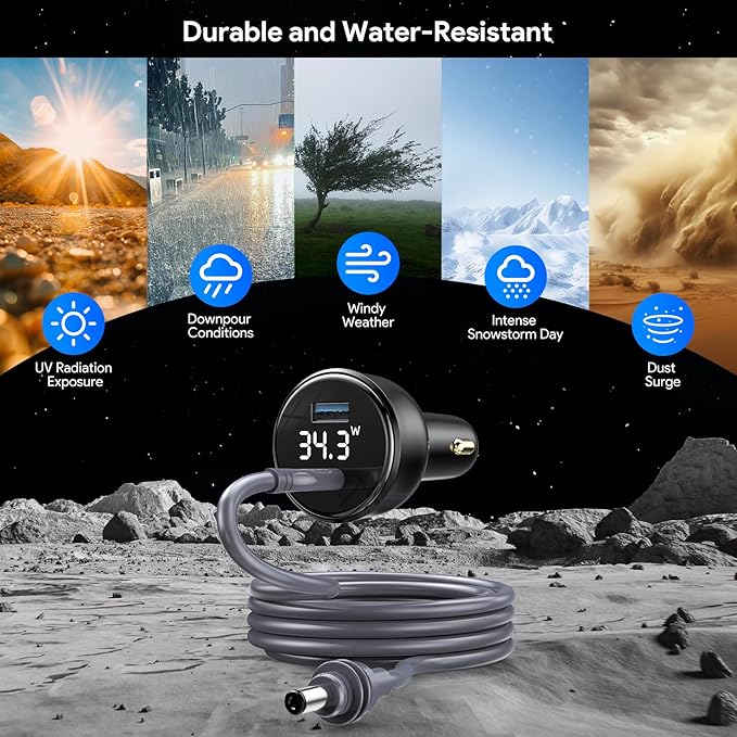 QUIDDITY Starlink Mini Car Adapter DC Power Cable + Cigarette Lighter Adapter 12V-24V with Digital Display, Water-Resistent Car Charging Cord with USB Type-C Port Starlink Mini Accessories(2M/6.5FT)