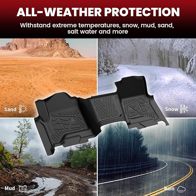 LASFIT Floor Mats 2014-2018 for Chevy Silverado/GMC Sierra 1500, 2015-2019 2500HD 3500 HD, Crew Cab Only/Bench Seat, All Weather TPE Custom Fit Car Floor Liners, with Carpet Floor Only