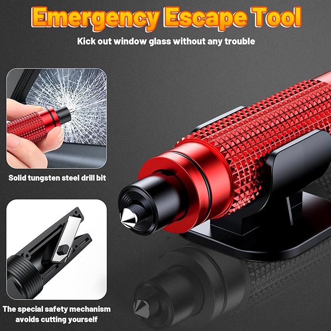 Safehammer - Upgraded Safe Hammer Glass Breaker Under Water, Car Hammer Seatbelt Cutter Window Breaker Emergency Escape Tool, Safehammer Glass Breaker for New Cars (3PCS Red & Black & Silver)