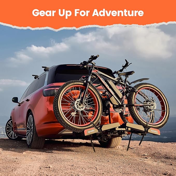 2-Bike Hitch Bike Rack with Ramp - 200 LBS Capacity Fat Tire Ebike Rack, XXL Wheel Straps, Lockable, Foldable & Tiltable - Fits 2" Receivers on Cars, SUVs, Trucks, Trailers - No Installation Needed