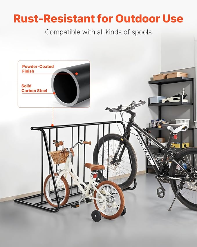 VEVOR Bike Rack, Fits Tire Width 3 Inch/76.2 mm, Carbon Steel Double-Sided Grid Bike Rack Stand, Freestanding Bicycle Storage Holder for Curbside, Garage, Indoor, Outdoor Parking, 6-Bicycle Capacity