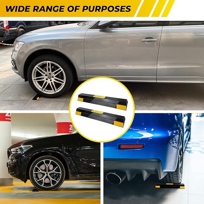 (New Updated 18" 2 Packs Heavy Duty Parking Stopper for Garage, Parking Gadgets Protects Car, Parking Aid Easy to Install 2 PCS, 18" L x 3.7" W x 1.8" H