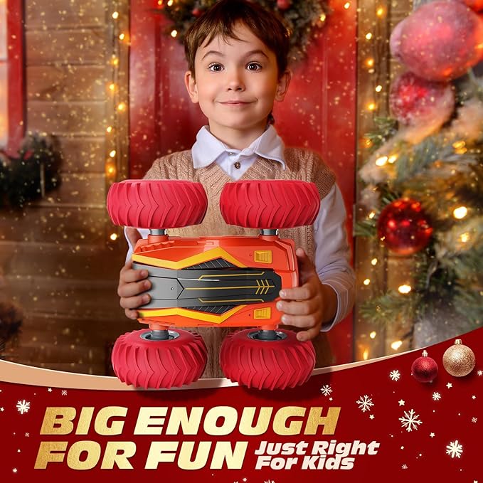 Tecnock Large Remote Control Car for Kids, 1:14 Bigger Size RC Stunt Car with Inflatable Tires, 2.4GHz RC Cars with 40-Min Playtime, Double Sided 360° Rotates and Flips, Toys Gift for Boys and Girls