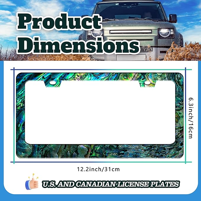 Faux Abalone License Plate Frame Funny Stainless Steel License Plate Holder for Front or Rear Car Tags for Car Decoration Accessories Rust-Proof with Screws 6.3 X 12.2 in for Women Men