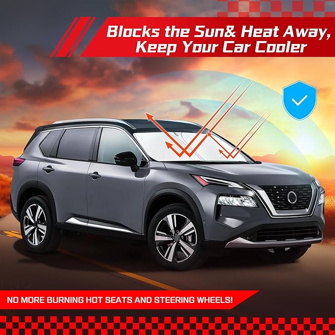 ARISMOTOR Windshield Sun Shade for Ni-ssan Rogue 2021-2025, Custom Fit Foldable Front Window Sunshade Sun Visor Protector, Block UV Rays Keep Your Car Cooler