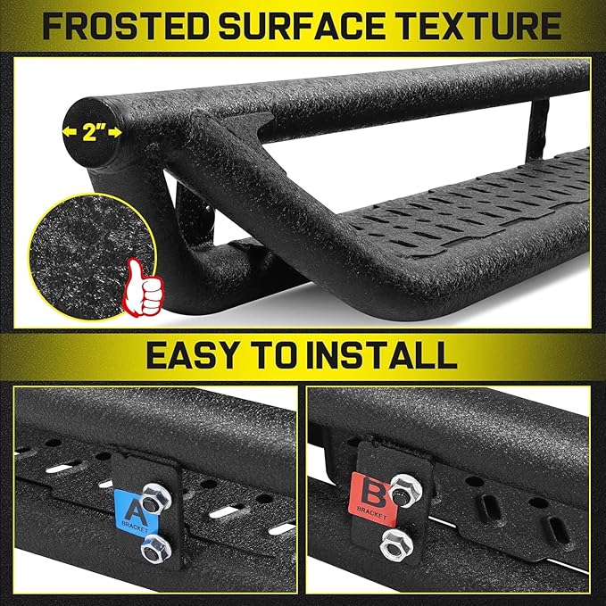 BINARY STAR Running Boards Compatible with Vehicle 2022-2025 Toyota Tundra Double Cab, Two-Stair Side Steps Nerf Bars. 6 Inch Tundra Black Step Bars Made with Carbon Steel.