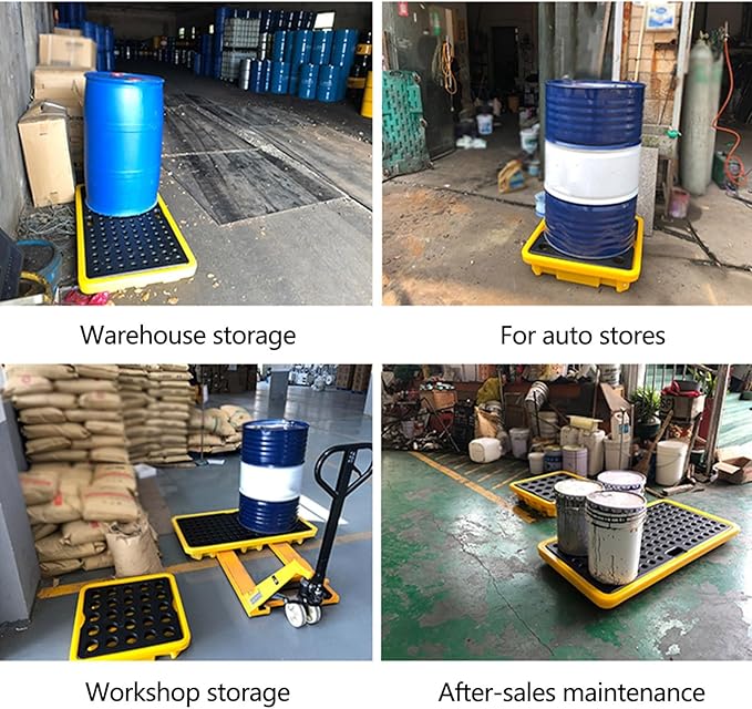 2 Drum Containment Spill Pallet, Polyethylene Low Profile Paint Bucket Tray, Industrial Garage Storage Detachable Shipping Leakproof Platform (Color : Yellow-2 Pack, Size : 26.4"x26.4"x3.9"