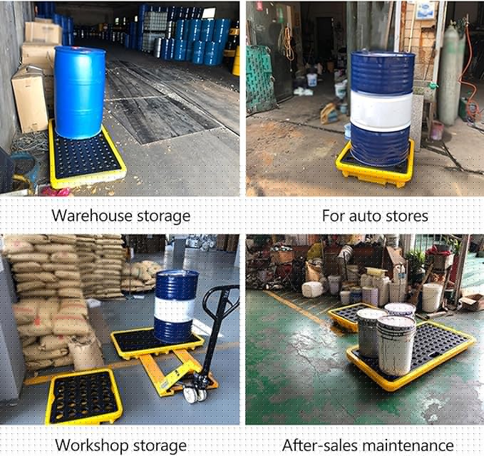 2 Drum Containment Spill Pallet, Polyethylene Low Profile Paint Bucket Tray, Industrial Garage Storage Detachable Shipping Leakproof Platform (Color : Yellow-5 Pack, Size : 26.4"x26.4"x3.9"