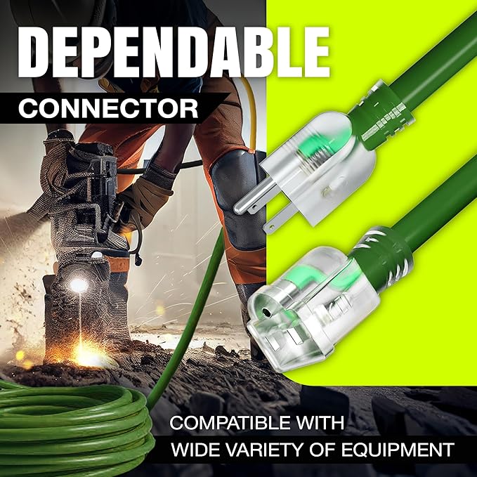 6ft Outdoor/Indoor Extension Cord 16/3 Gauge Heavy Duty 3 Prong SJTW, Waterproof, Flexible Cold-Resistant Long Power Cord,13A 125V 1625W, Green by LifeSupplyUSA
