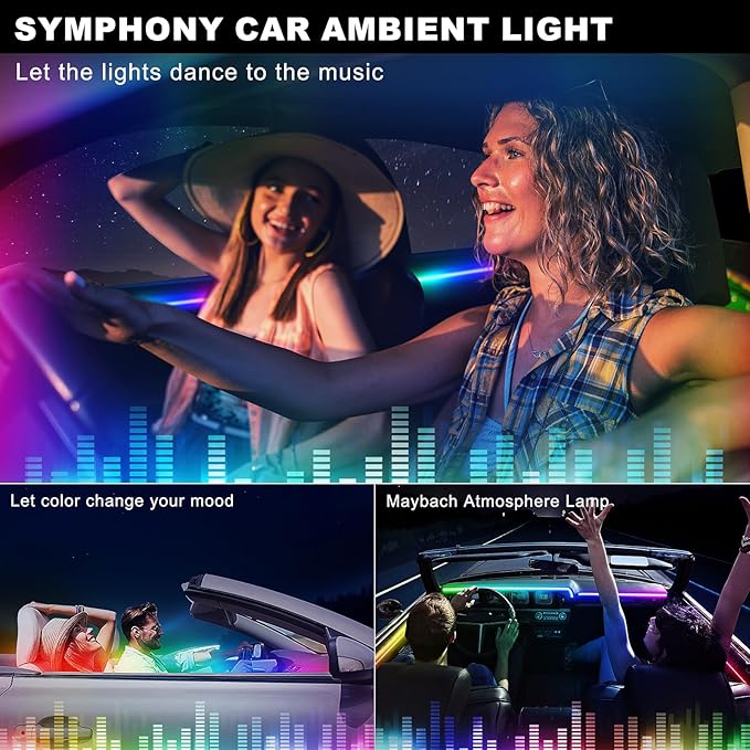 Dreamcolor Acrylic Interior Car LED Strip Light with Wireless APP, RGB 10 in 1 with 175 inches 612 LEDs Fiber Optic Car Ambient Lighting Kits, Dynamic Chasing Music Sync Neon LED Strip Lights for Car