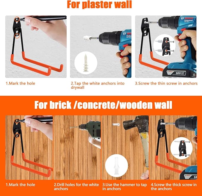 Heavy-Duty Garage Hooks -2 Pack Type large J - Anti-Slip Coated Wall-Mounted Hooks Wall Mount Storage Organizer for Hanging Power and Garden Tools, Ladders, Hose, Bikes, Ropes, Bulk Items, and More