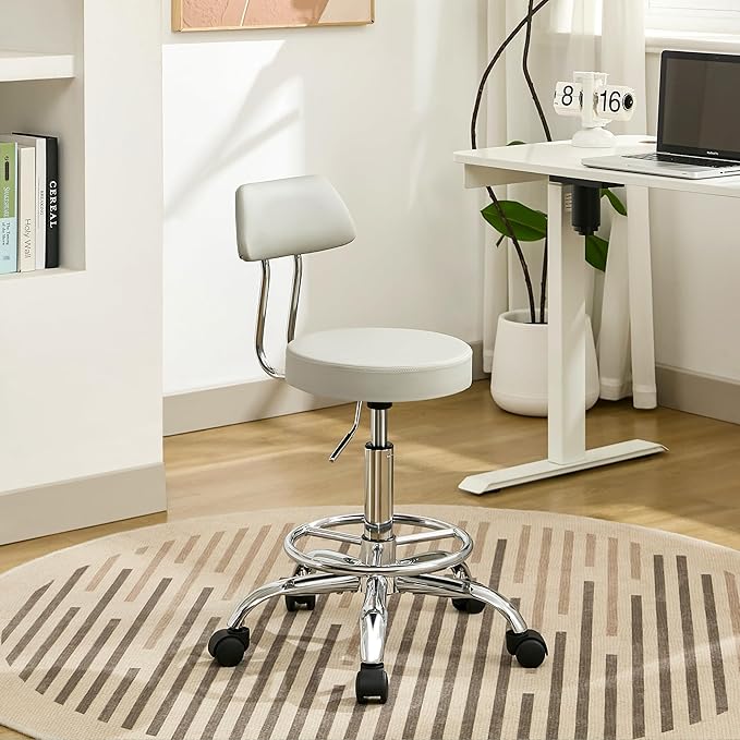 Drafting Stool (Height Adjustable Office Chair with Footrest 19.5’’-26.6’’)(Drum Stool with Back) Space Saving Tattoo Chair (Gray)