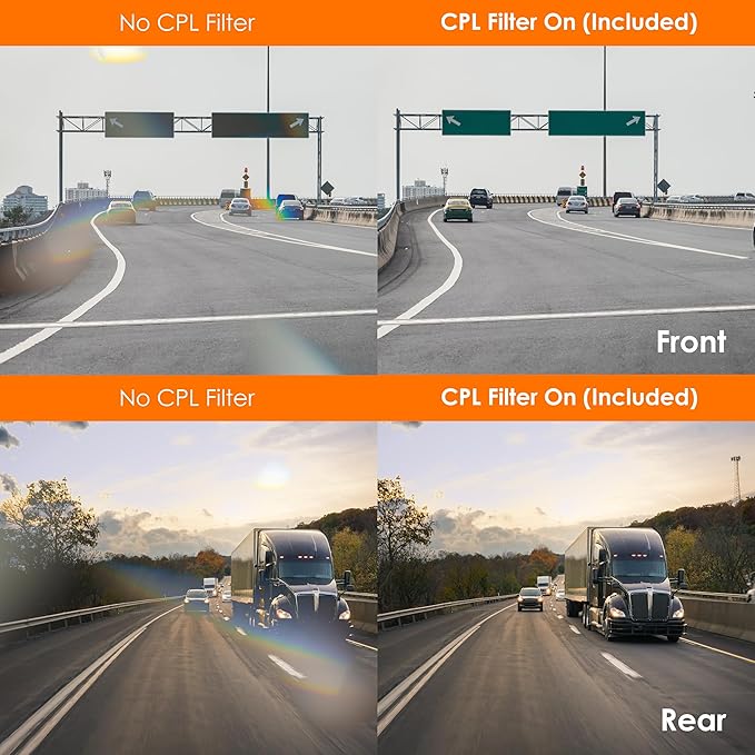 V1P SE 4K Dual Dash Cam w/GPS, Wi-Fi & 2pcs-CPL Filter | 512GB Support | Front 2160p, Rear 1080p | 170° Angle | G-Sensor | WDR | Loop Record | Parking Monitor | 64GB Memory Card Included
